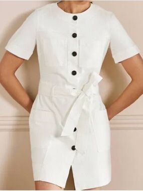Boden Short-Sleeve Button-Front Tie-Waist Dress